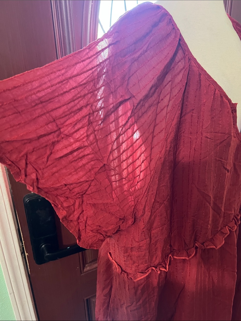 BloomChic Red Boho Maxi Dress with V-Notch Neck - Picture 3 of 4